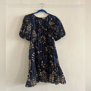Navy and Beige Patterned Dress